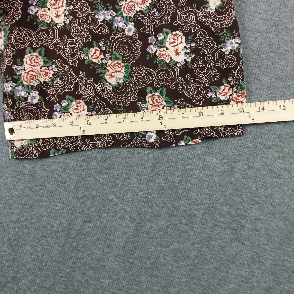 JAMIE BROOKE WOMENS VINTAGE BROWN PINK ROSE FLORAL ROMPER JUMPSUIT SHORTS SZ M